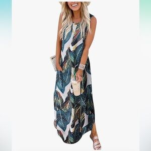 Tropical Leaf Print Maxi Dress